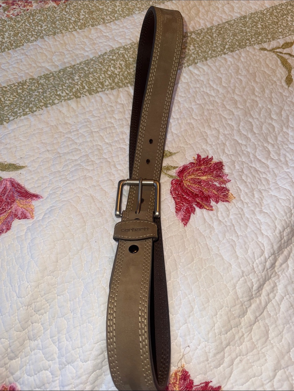 Carhartt Mens Brown Suede Leather Belt with Silver Buckle